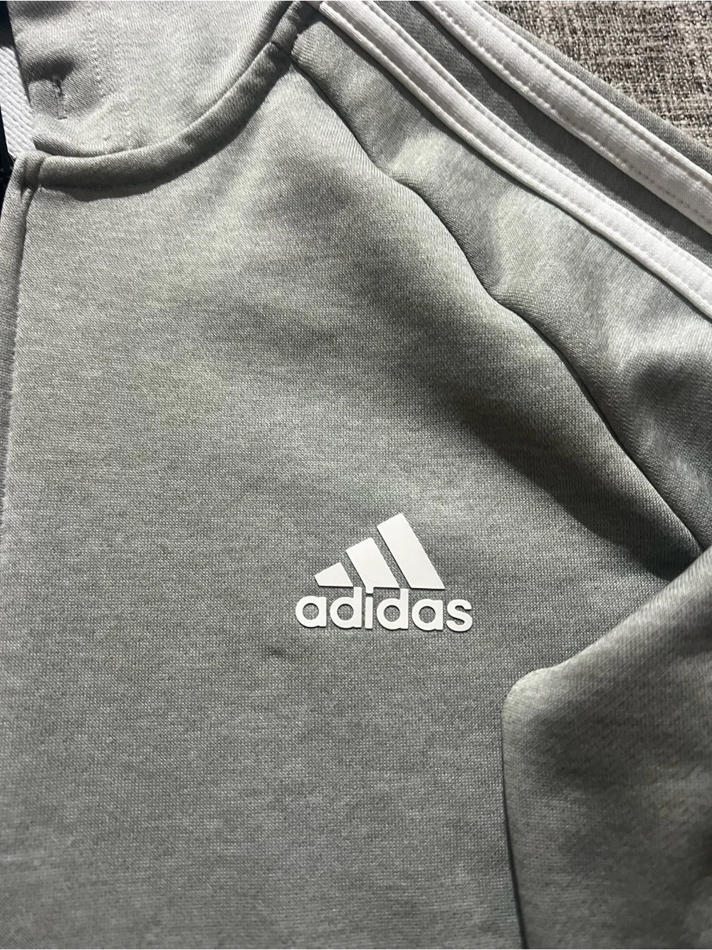 Adidas Youth M 12-14 2 Piece Tracksuit Hoodie Joggers Gray Black 3 Stripe